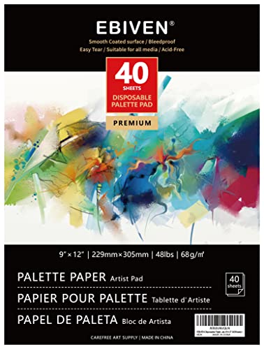 EBIVEN Palettenpapier-Malblock, 22,9 x 30,5 cm, Einweg-Palettenpapier, 40 Blatt (68 g/m²), Farbmischpapier für Öl, Acryl, Aquarell, Kunstbedarf für Anfänger und Erwachsene von EBIVEN