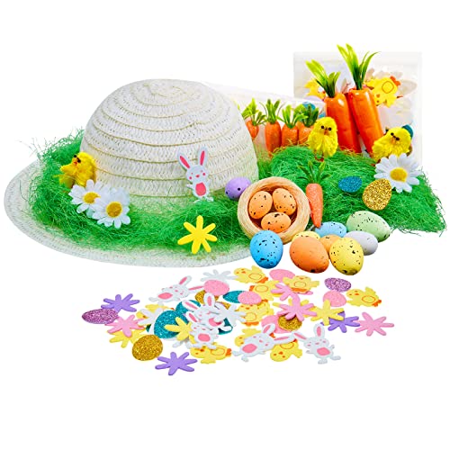 EBOOT Ostern Strohhut Kit Ostern Hut Kinder Bastelset Machen Sie Ihre Eigene Osterhaube Dekorationen Kit Ostern Mütze Bastelset für Mädchen von EBOOT