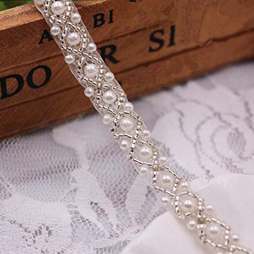 1 Meter Perle Perlen trimmen Braut Spitze Band Kristall Strass Applikation Trimmbänder für Handwerk Nähen Hochzeit (Color : White, Size : 1.5cm) von EBRICON