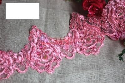 1 Yard Perlen Stickerei Spitze Stoffe für Brautkleid Appliqued Trims Selvage Pailletten Blume Zubehör (Color : Pink, Size : 1 Yard) von EBRICON