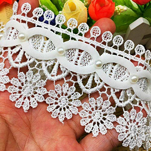 1 Yd Vintage Blume Perle Quaste Spitze Trim Hochzeit Kleidung Guipure bestickt Band Anwendung Nähen Handwerk Schnürsenkel (Color : 70mm Wide A218) von EBRICON