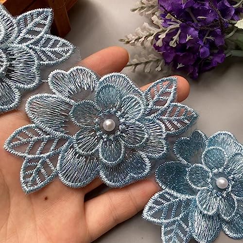 10x Perle Blume Doppelschicht Flügel bestickt Spitze trim Stricken Band Blumen Applikation Patches Kleid (Color : Blue) von EBRICON