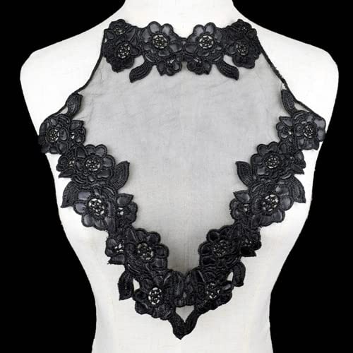 1pc schwarze Stickerei Kragen Venise Pailletten Blumen bestickte Applikation Spitze Ausschnitt Kragen Kleidungsstück Zubehör (Color : BW141) von EBRICON