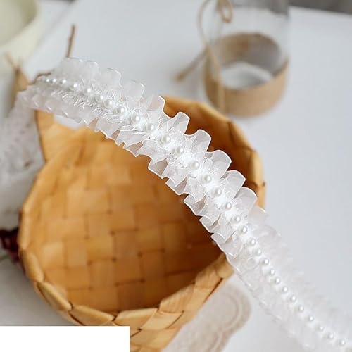 3,5cm Breite Weiß Organza Garn Spitze Stoff Perlen Fransen Trim Band Brautkleider Kragen Ausschnitt DIY von EBRICON