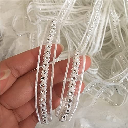 EBRICON 1,3 cm breite stilvolle Glitzer Strass Perlen Splitting Spitze Applikation Kragen Band Prom Kleid DIY Handwerk Guipure (Color : White) von EBRICON