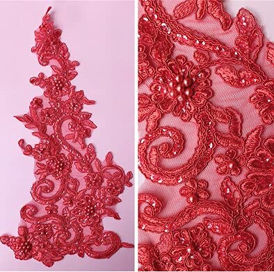 EBRICON 1 Stück 40 x 14 cm 3D 11 Farben Stickerei Blumen Spitze Applikation Perle Pailletten Spitze Patch Nähen Handwerk DIY Kleidung (Farbe: Rot) von EBRICON