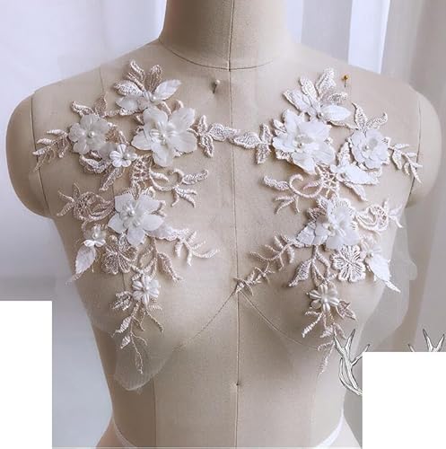 EBRICON 1 Stück Rosa Perle Blume Stickerei Patch Spitze Stoff Applikation Nähen Hochzeit Braut Kleid Schleier Handwerk Kleidungsstück (Color : Champagner) von EBRICON