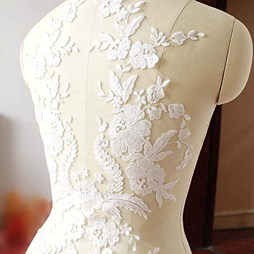 EBRICON Französische Spitze Perlen Handmade Brautkleid Applikationen DIY Braut Kopfschmuck Weiß Spitze Kragen Patch Spitzenstoff = (Color : White) von EBRICON