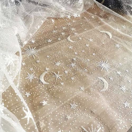 EBRICON Pailletten Mond Sterne Design Netz Tüll Mesh Spitze Stoff Kleid Spitze Kleid Spitze Kleid Spitze Kleid Spitze Materail Haus DIY von EBRICON