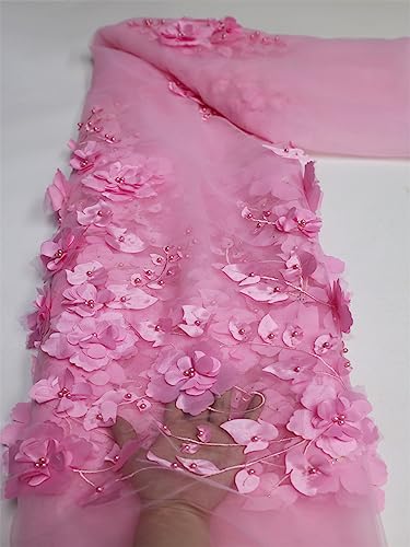 EBRICON Weiße 3D-Perlen, Spitzenstoff, Netz-Stickerei, Applikation, 3D-Blumentüll, nigerianische Spitzenstoffe, DIY-Kleid, Bekleidungszubehör (Farbe: LY1355-8, Größe: 4,5 m _ 120 cm) von EBRICON