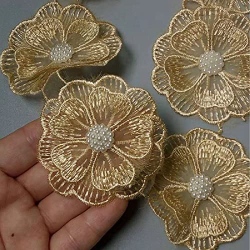 Elegante goldene Perle Perlen Blumen Spitze trim Applikation für Vintage Hochzeitskleid - zarte Blume Patches zum Nähen Handwerk und Stickerei von EBRICON