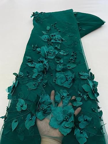 Eleganter blauer französischer Spitzenstoff mit 3D-Blumen und Perlen, exquisites Spitzennetz, perfekt für Hochzeitskleidung oder Dekoration (Farbe: 10, Größe: 4,5 m) von EBRICON