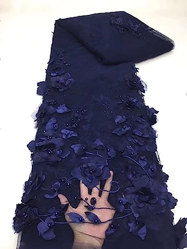 Eleganter blauer französischer Spitzenstoff mit 3D-Blumen und Perlen, perfekt für Brautkleider oder Dekorationen (Farbe 09, Größe: 4,6 m) von EBRICON