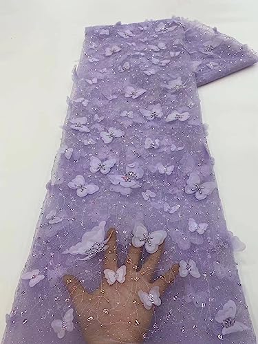 Französischer Spitzenstoff mit Perlen, Stickerei, Welle 3D-Blume, nigerianische Tüllspitze, DIY-Kleid, Bekleidungszubehör (Farbe: XY09-4, Größe: 4,5 m _ 120 cm) von EBRICON