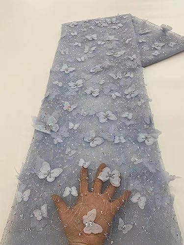 Französischer Spitzenstoff mit Perlen, Stickerei, Welle 3D-Blume, nigerianische Tüllspitze, DIY-Kleid, Bekleidungszubehör (Farbe: XY09-5, Größe: 4,5 m _ 120 cm) von EBRICON