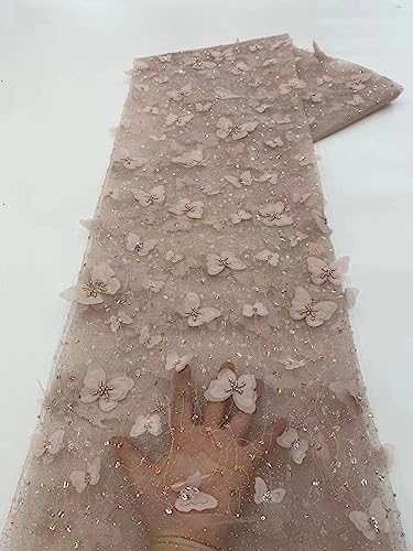 Französischer Spitzenstoff mit Perlen, Stickerei, Welle 3D-Blume, nigerianische Tüllspitze, DIY-Kleid, Bekleidungszubehör (Farbe: XY09-6, Größe: 4,5 m _ 120 cm) von EBRICON