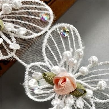 Luxuriöse weiße Perle Perlen Blumen Spitzenbesatz Band - elegante Stoff Stickerei Applikation zum Nähen, Handwerk, Brautkleider und Kleidung (Color : Butterfly Strass Stein) von EBRICON