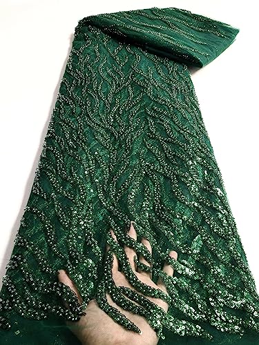 Luxus-Perlenröhren-Stickerei-Brautkleid Spitze Stoff Mesh Pailletten Applikation Kragen Kleid (Color : LY3304-4, Size : 5yards_120cm) von EBRICON