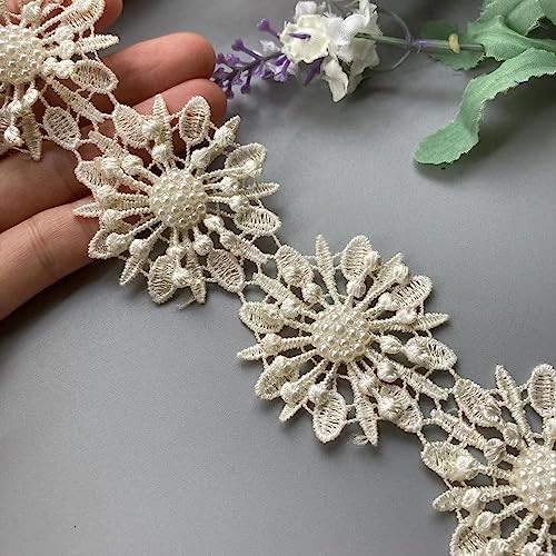 Perle Blume Organza Stickerei Stoff Spitze Patch Trim Band - elegante 3D-Perlen Blumenapplikation für Hochzeitskleid oder DIY-Kleidungsprojekte (Color : 1) von EBRICON