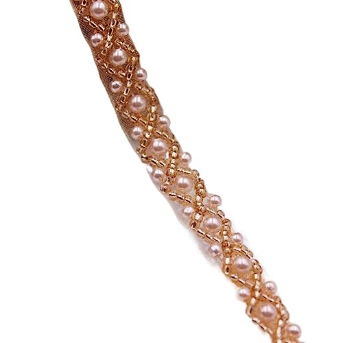 Perle Perlen trimmen Braut Spitze Kristall Strass Applikation Trimmbänder für Handwerk Nähen Hochzeitskleid DIY Stoff (Color : Champagner, Size : 1cm) von EBRICON