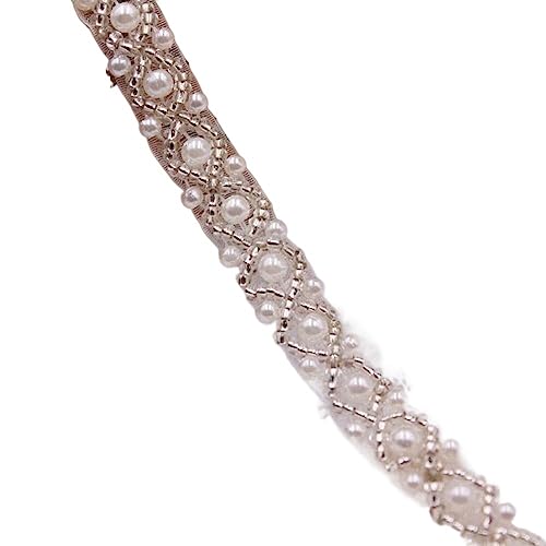 Perle Perlen trimmen Braut Spitze Kristall Strass Applikation Trimmbänder für Handwerk Nähen Hochzeitskleid DIY Stoff (Color : White, Size : 1.5cm) von EBRICON