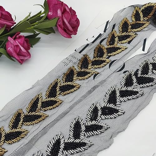 Spitzenborte mit Perlen – elegante und exquisite Kreationen | Blatt-Mesh-Gewebe | schönes Spitzenband für Hochzeitskleid, Kragen, Kopfschmuck und Bastelarbeiten | atemberaubende Spitzenapplikation für von EBRICON