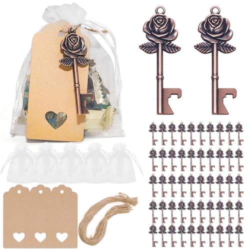 EBVincxmk 50 Hochzeitsfeier Geschenk-Set mit Schlüssel-Flaschenöffner und Süßigkeitentüten, elegant und praktisch für Feiern Hochzeit Candy Box von EBVincxmk