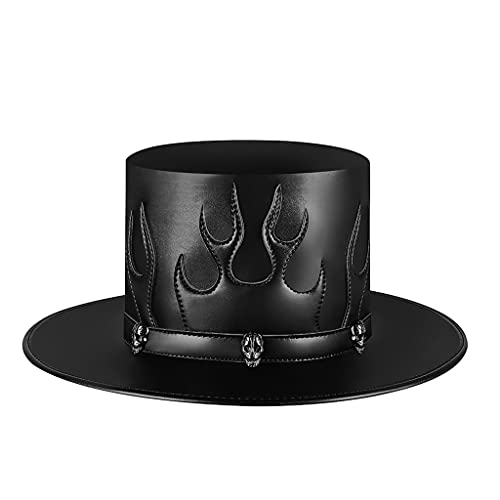 EBVincxmk Steampunk Pestarzthut aus PU-Leder, schwarz, flache Oberseite, Flammenhut für Halloween, Cosplay, Kostüm, Requisiten, Bowler-Hüte, Bühnenauftritt, für Damen und Herren, Leder, Pestarzthut von EBVincxmk