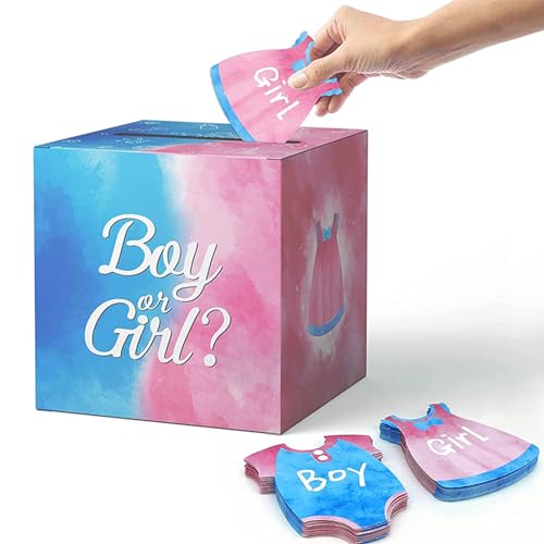 EBbels Baby Gender Reveal Voting Box, Boy or Girl Gender Reveal Party Spiele Mit 20 Rosa Und 20 Blauen Karten, Gender Reveal Party Supplies, Partyzubehör Für Die Neugeborenenparty von EBbels