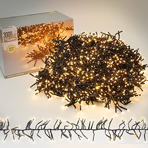 ECD Germany LED Büschel Lichterkette 22m 3000 LEDs Warmweiß, Strombetrieb, IP44 Wasserdicht, Innen/Außen, Weihnachtsbeleuchtung Weihnachtsbaum Cluster Lichterkette Büschellichterkette Büschelkette von ECD Germany