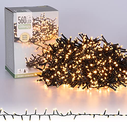 ECD Germany LED Cluster Lichterkette 11m Länge, 560 LEDs, Extra Warmweiß, 3m Stromkabel, IP44, Clusterlichterkette Büschellichterkette für Weihnachten Weihnachtsbaum Weihnachtsbeleuchtung, Innen/Außen von ECD Germany