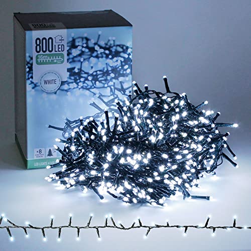 ECD Germany LED Cluster Lichterkette 16m 800 LEDs Kaltweiß 8 Modi, Strombetrieb, IP44 Wasserdicht, Innen- und Außenbereich, Weihnachtsbeleuchtung Weihnachtsbaum Clusterlichterkette Büschellichterkette von ECD Germany