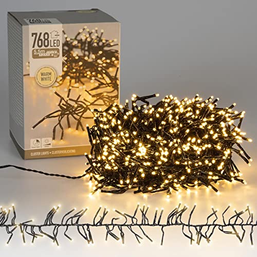 ECD Germany LED Cluster Lichterkette 768 LEDs 5,5m Warmweiß, IP44 Wasserdicht Innen/Außen, Strombetrieben, Weihnachtsdeko Clusterlichterkette Büschellichterkette Weihnachtsbeleuchtung Büschellkette von ECD Germany