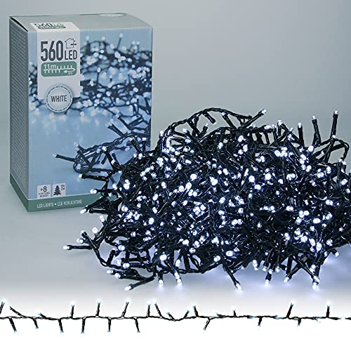 ECD Germany LED Lichterkette 11m Länge, 560 LEDs, Kaltweiß, 3m Stromkabel, IP44, Clusterlichterkette Büschellichterkette für Weihnachten Weihnachtsbaum Weihnachtsbeleuchtung, für Innen und Außen von ECD Germany