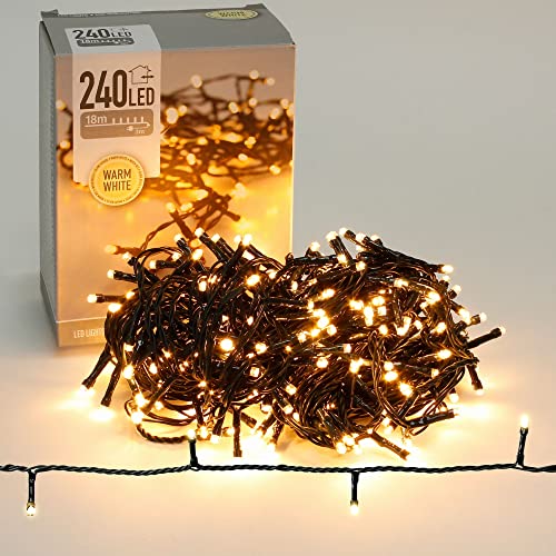 ECD Germany LED Lichterkette 18m mit 240 LEDs Warmweiß, Strombetrieben, IP44 Wasserdicht, Beleuchtung für Innen & Außen, Weihnachtsbeleuchtung Weihnachtsbaum Garten Dekoleuchte Weihnachtsdekoration von ECD Germany