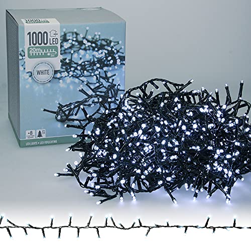 ECD Germany LED Lichterkette 20m Länge, 1000 LEDs, Kaltweiß, 3m Stromkabel, IP44, Clusterlichterkette Büschellichterkette für Weihnachten Weihnachtsbaum Weihnachtsbeleuchtung, für Innen und Außen von ECD Germany