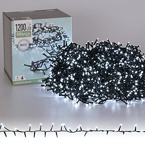 ECD Germany LED Lichterkette 24m Länge, 1200 LEDs, Kaltweiß, 3m Stromkabel, IP44, Clusterlichterkette Büschellichterkette für Weihnachten Weihnachtsbaum Weihnachtsbeleuchtung, für Innen und Außen von ECD Germany