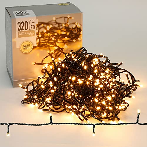 ECD Germany LED Lichterkette 24m mit 320 LEDs Warmweiß, Strombetrieben, IP44 Wasserdicht, Beleuchtung für Innen & Außen, Weihnachtsbeleuchtung Weihnachtsbaum Garten Dekoleuchte Weihnachtsdekoration von ECD Germany