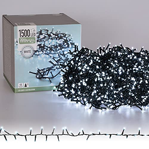 ECD Germany LED Lichterkette 30m Länge, 1500 LEDs, Kaltweiß, 3m Stromkabel, IP44, Clusterlichterkette Büschellichterkette für Weihnachten Weihnachtsbaum Weihnachtsbeleuchtung, für Innen und Außen von ECD Germany