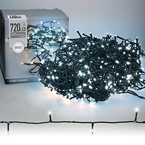 ECD Germany LED Lichterkette für Weihnachten mit 720 LEDs, 54m, Kaltweiß, für den Innen- und Außenbereich IP44, Weihnachtsbeleuchtung Weihnachtslichterkette für Weihnachtsbaum, Kette auf Grünem Kabel von ECD Germany