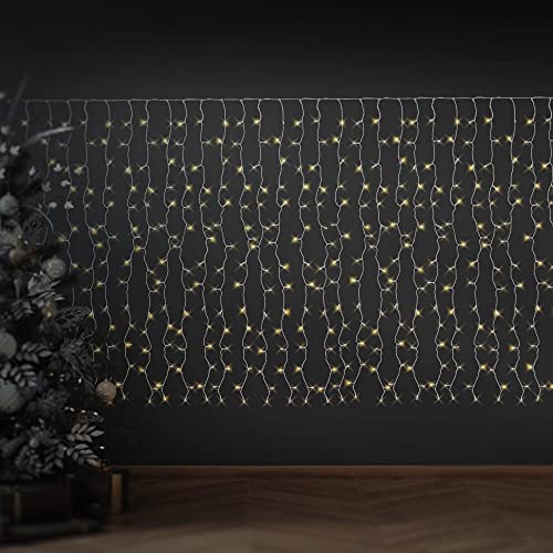 ECD Germany LED Lichtervorhang 2x1,5m 240 Warmweiße LEDs 12 Funktionen, Weihnachten Eiszapfen Lichterkette LED Lichterkettenvorhang Eisregen Vorhang Weihnachtsbeleuchtung, IP44 Wasserdicht Innen/Außen von ECD Germany