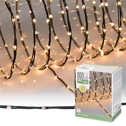 ECD Germany LED Micro Cluster Lichterkette 24m 800 LEDs Extra Warmweiß, 8 Funktionen, Strombetrieb, IP44 Wasserdicht Innen/Außen, Weihnachtsbeleuchtung Weihnachten Weihnachtsbaum Clusterlichterkette von ECD Germany