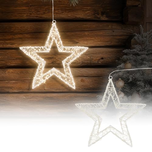 ECD Germany LED-Weihnachtsstern 38 cm mit 960 warmweißen LEDs und Timer, Innen/Außen, IP44 Wasserdicht, Leuchtstern aus Metall, LED Drahtstern zum Aufhängen für Weihnachten, Weihnachtsdeko Fensterdeko von ECD Germany