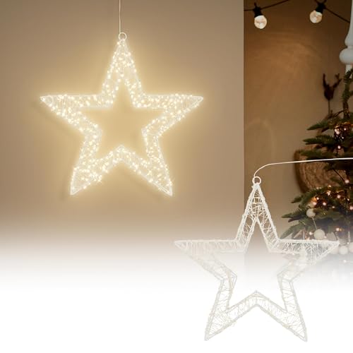 ECD Germany LED-Weihnachtsstern 50cm mit 1440 warmweißen LEDs und Timer, Innen/Außen, IP44 Wasserdicht, Leuchtstern aus Metall, LED Drahtstern zum Aufhängen für Weihnachten, Weihnachtsdeko Fensterdeko von ECD Germany