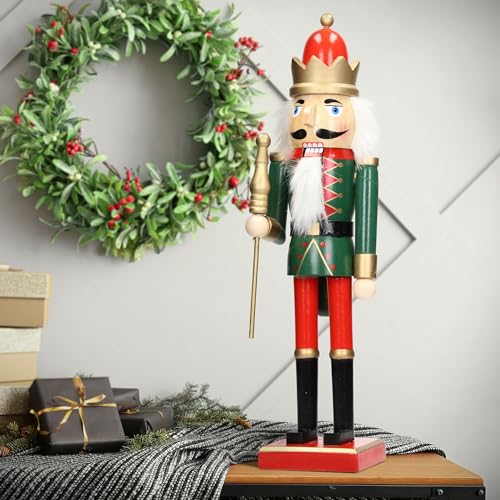 ECD Germany Nussknacker Figur Soldat 25cm rote Krone, Zepter, aus Holz, Unikat, handbemalt, Weihnachten Holzfigur König Puppet Marionette Ornament Traditioneller Nussbrecher Weihnachtsdeko Deko Statue von ECD Germany