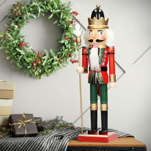 ECD Germany Nussknacker Figur Soldat 25cm schwarze Krone, Zepter, Holz, handbemalt, Unikat, Weihnachten Holzfigur König Puppet Marionette Ornament Traditioneller Nussbrecher Weihnachtsdeko Deko Statue von ECD Germany