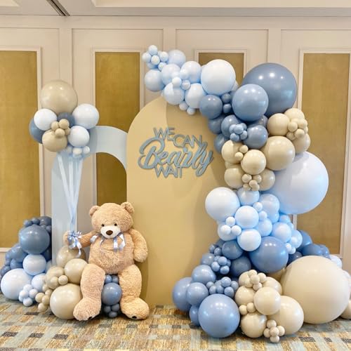 ECEAE 141-teiliges Staubblaues Ballonbogen-Girlanden-Set mit hellblauen Sand-weißen Luftballons, perfekt für Babypartys, Geburtstage, Hochzeiten und Geschlechtsoffenbarungsdekorationen in schmutzigem von ECEAE