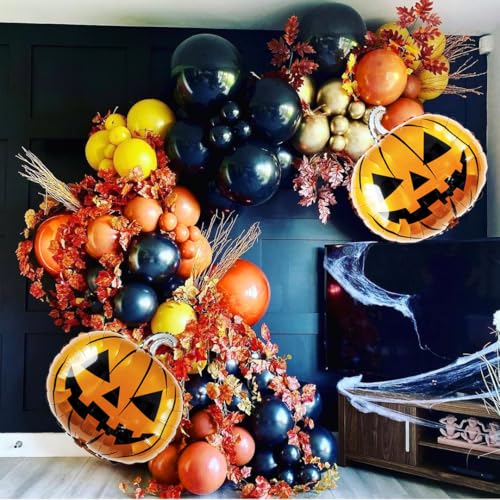 ECEAE Halloween-Ballon-Girlande-Set, 117 schwarze und orangefarbene Luftballons mit Kürbis-Ballons, perfekt für zwei gruselige Jungen-Dekorationen, Albtraum vor Weihnachten und von ECEAE