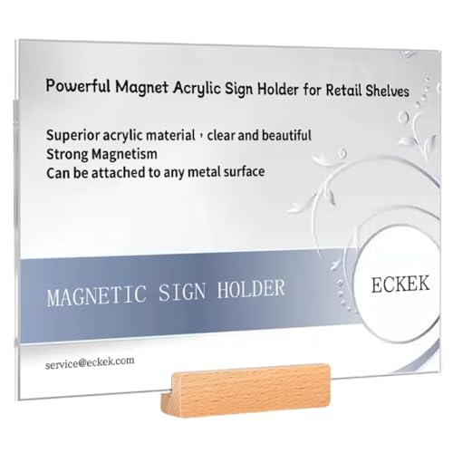 ECKEK Magnetischer Schilderhalter, starker Magnet, Acryl-Schilderhalter für Einzelhandelsregale, Display-Shop, Verkäufer, Event, Lager und Ladenbedarf (Holzsockel, 297 x 210 mm) von ECKEK