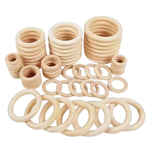 ECMQS 40 Stück Unlackierte Holzringe Zum Basteln Ringe Anhänger Und Verbinder 8 Größen 15–50 Mm Holzringe Kreise Für Die Schmuckherstellung von ECMQS